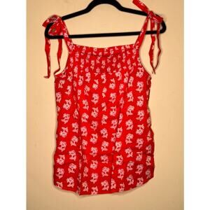 NWOT Candace Cameron Bure Print Tie-Strap Smocked Woven Tank Blossom XS